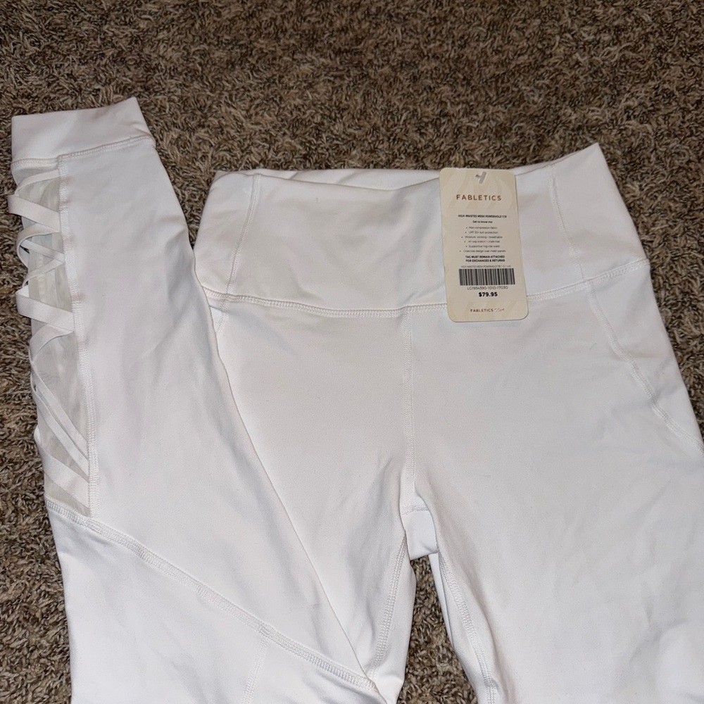 NEW never worn! Fabletics White Leggings with Cute Crisscross Design